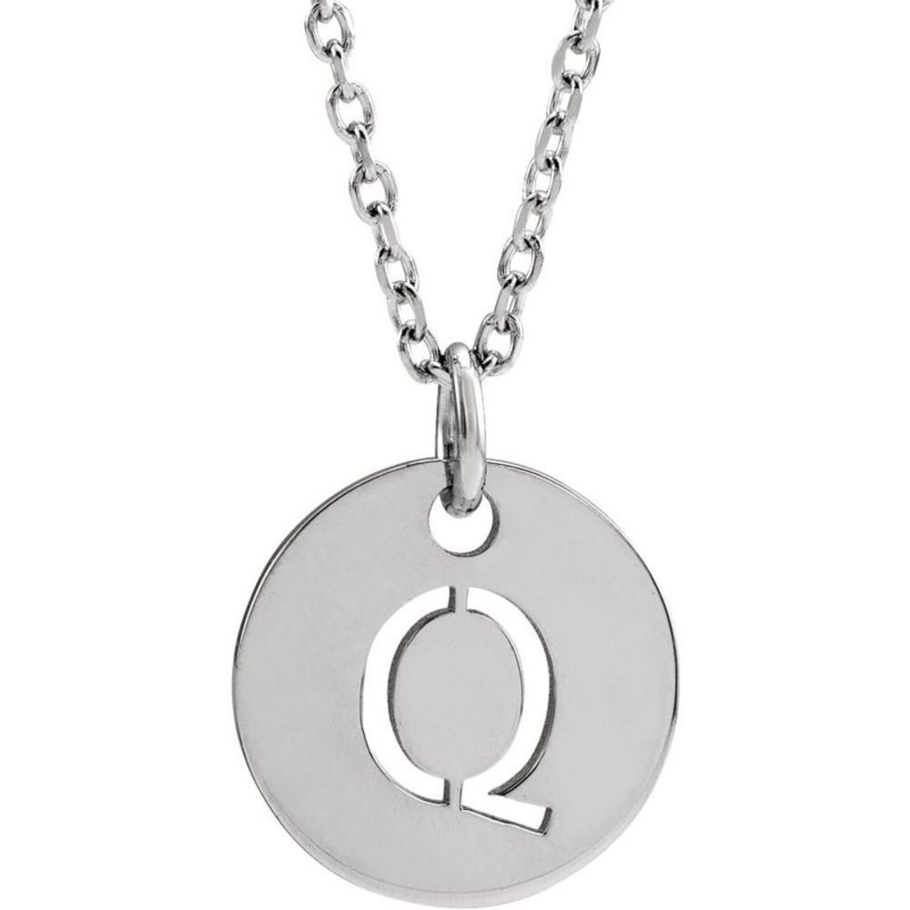 Sterling Silver Initial Q, Small 10mm Pierced Disc Necklace, 16-18 In.